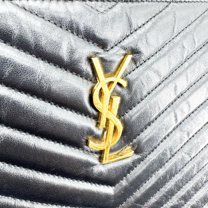 Saint Laurent Classic Monogram Wristlet Matelasse Chevron Leather, Black, Leather, Clutch