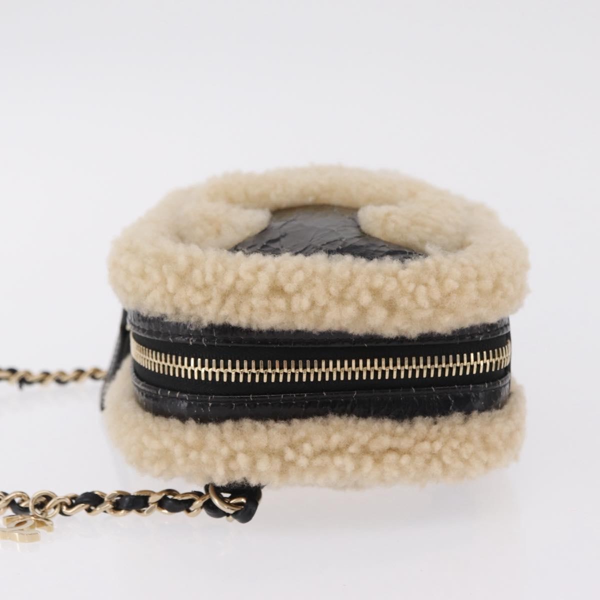 Chanel CC Mania Waist Shearling and Shiny Crumpled Sheepskin, Black, Textile, Handbag