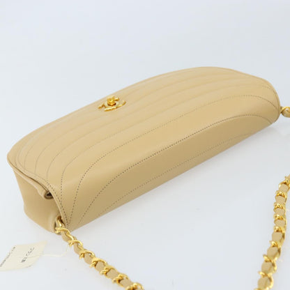 Chanel Vintage Half Moon Flap Bag Quilted lambskin, BEIGE, LEATHER, Shoulder bag