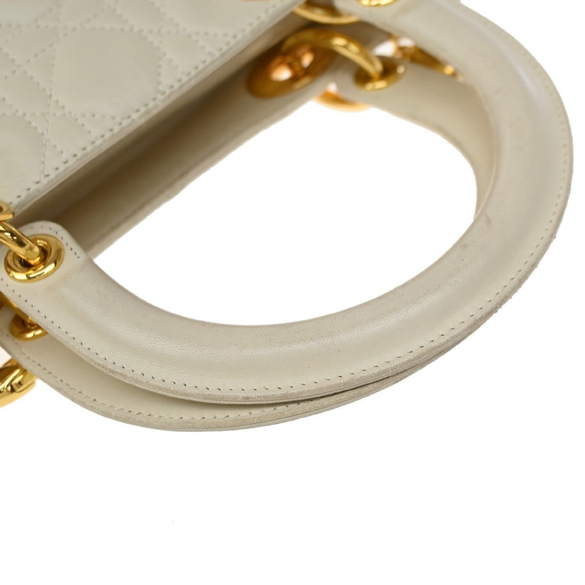 Christian Dior Lady Dior Cannage Quilt Leather, White, Leather, Handbag