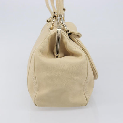 Celine Vintage Kisslock Frame Leather, Beige, Leather, Handbag