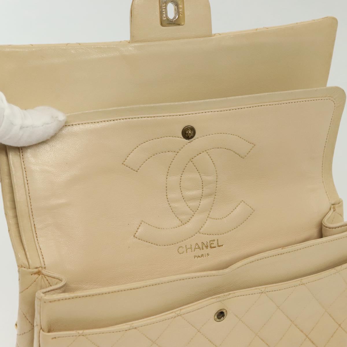 Chanel Vintage Square Classic Double Flap Bag Quilted Leather, BEIGE, LEATHER, Shoulder bag