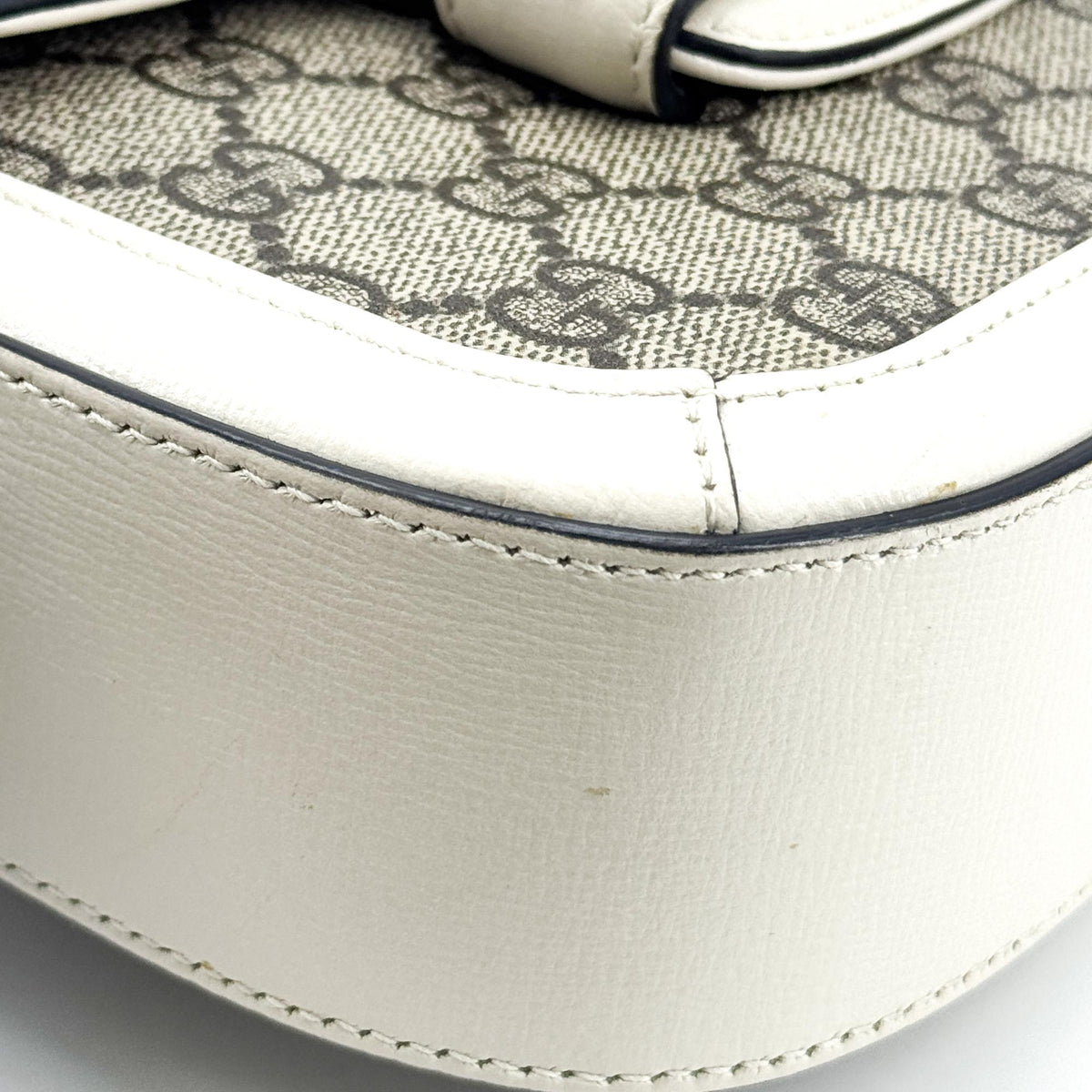 Gucci Horsebit 1955 GG Coated Canvas with Leather, White, Canvas, Shoulder Bag