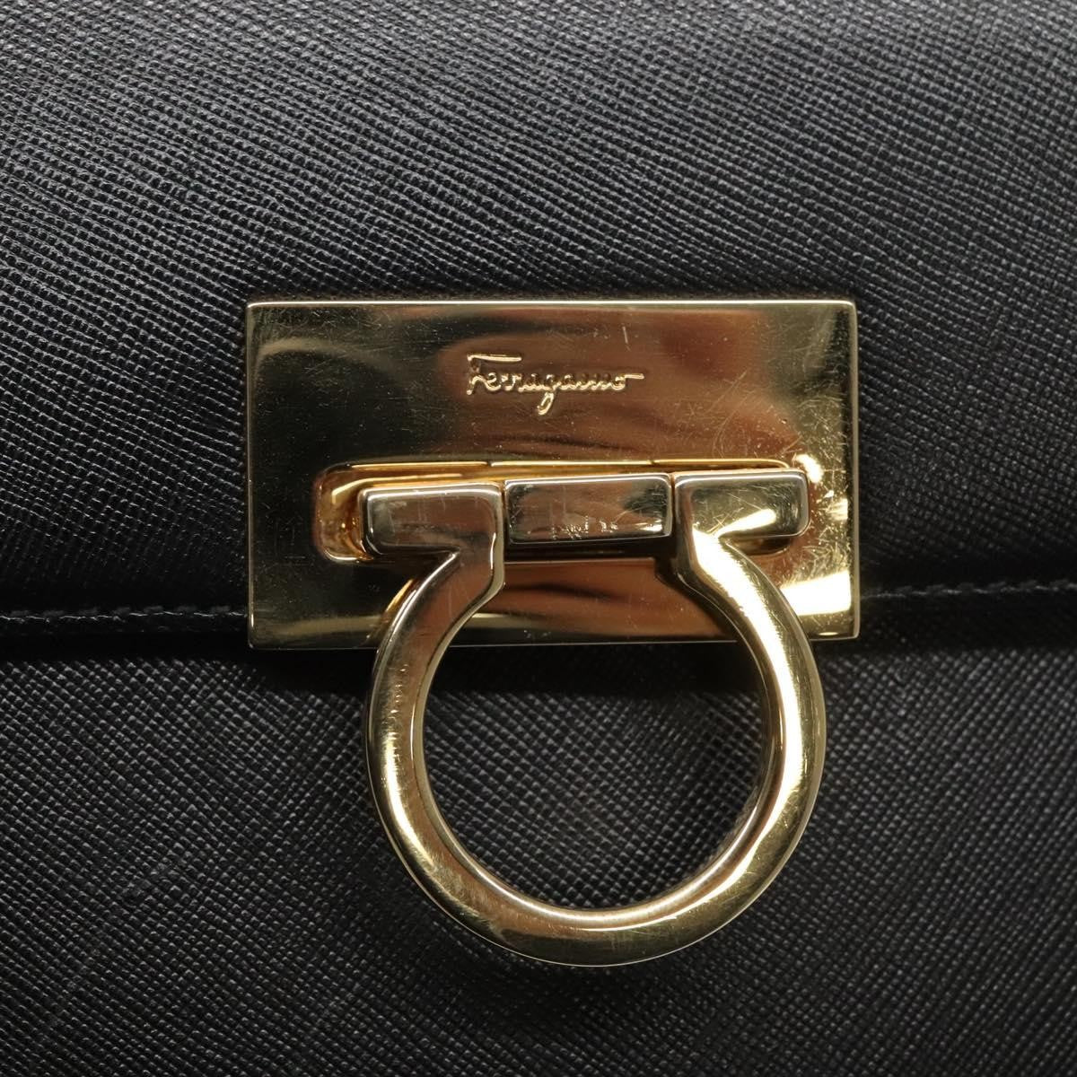 Salvatore Ferragamo Gancini Convertible Top Handle Leather, Black, Leather, Handbag