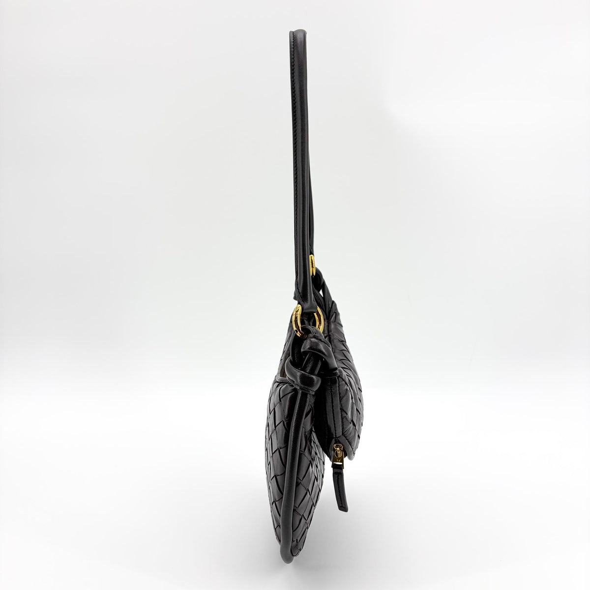 Bottega Veneta Gemelli Intrecciato Leather, Black, Leather, Shoulder Bag