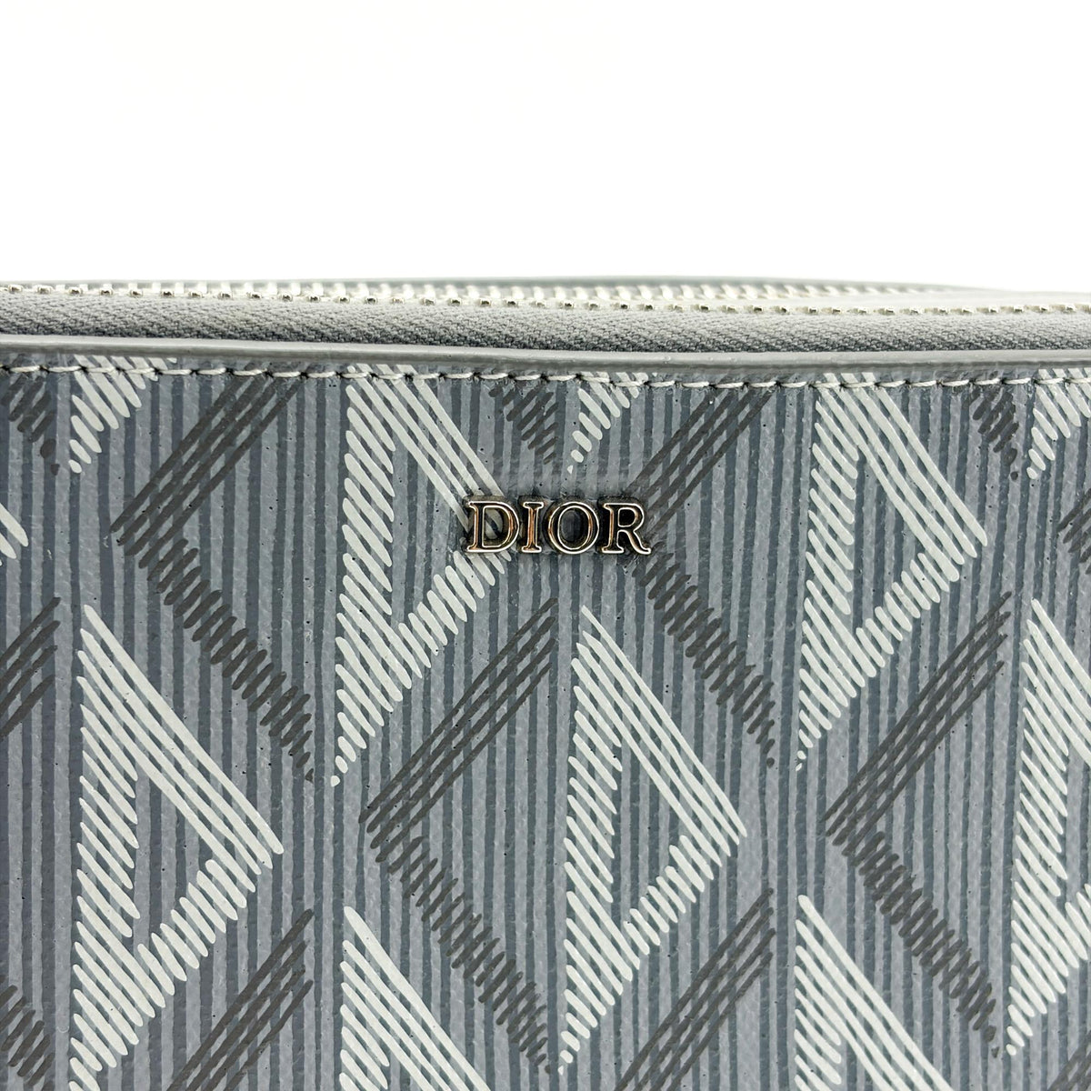 Christian Dior Double Zip CD Diamond Coated Canvas, Gray, Canvas, Crossbody Bag