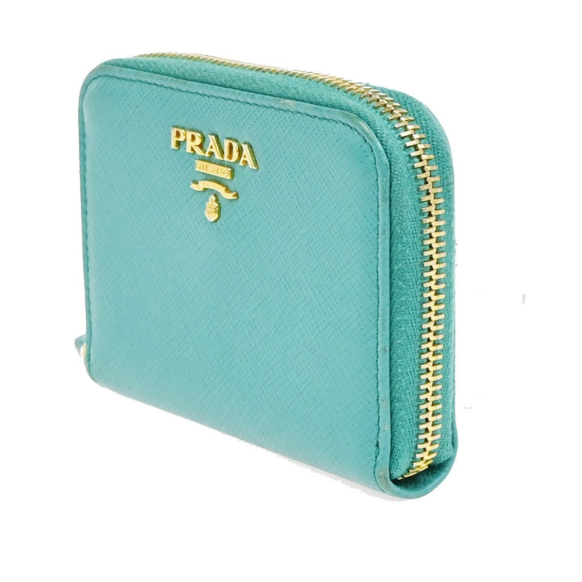 Prada Zip Around Saffiano Leather, Blue, Leather, Wallet