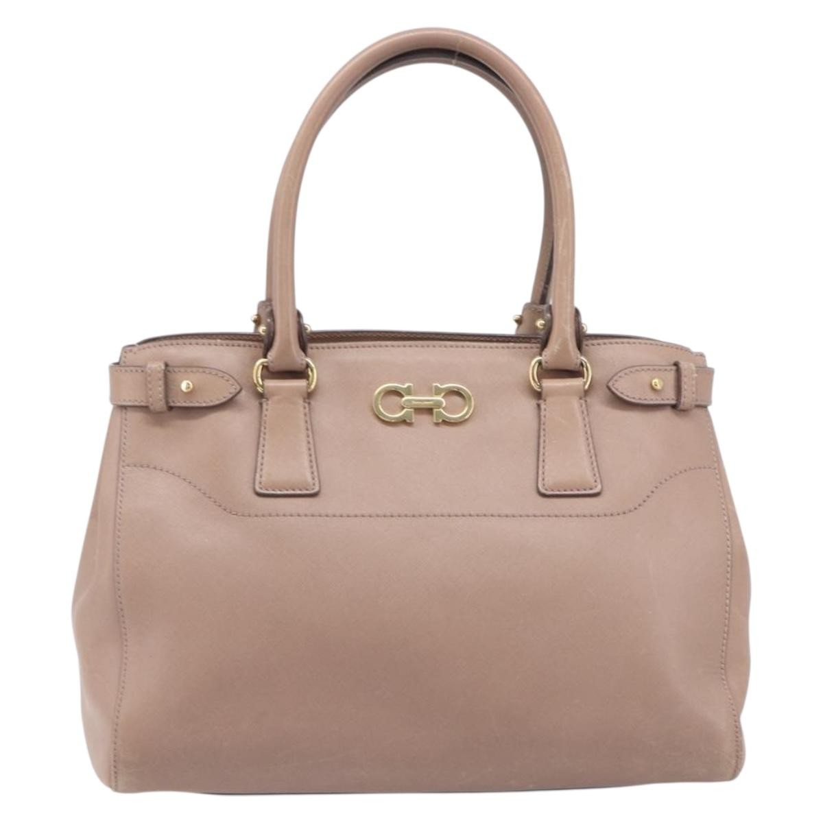 Salvatore Ferragamo Batik Leather, Beige, Leather, Tote Bag