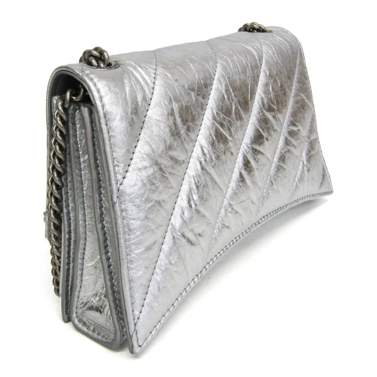 Balenciaga Crush Chain Flap Leather, Silver, Leather, Handbag