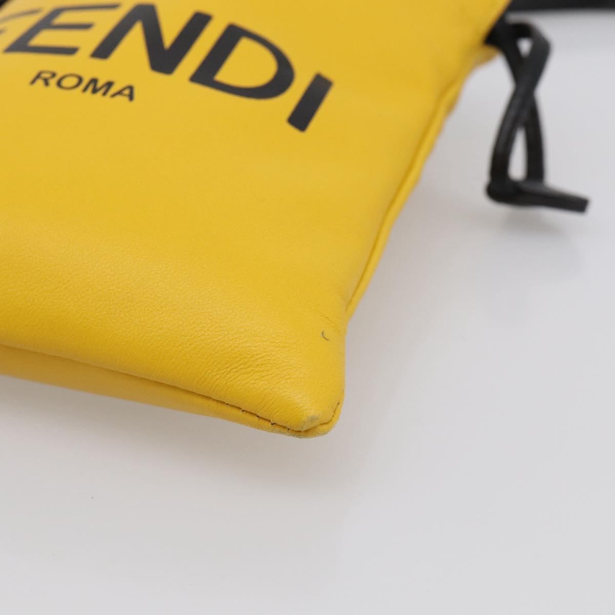 Fendi Logo Drawstring Leather, Yellow, Leather, Handbag
