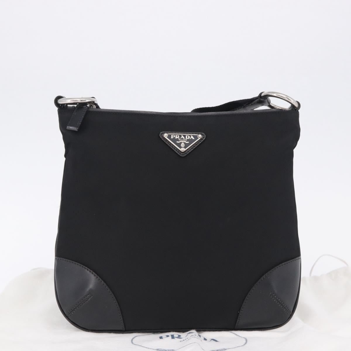 Prada Zip Messenger Tessuto with Leather, Black, Nylon, Handbag