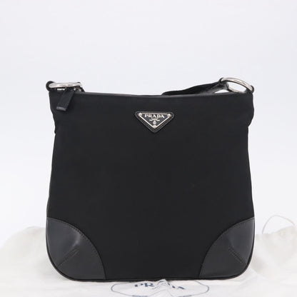 Prada Zip Messenger Tessuto with Leather, Black, Nylon, Handbag