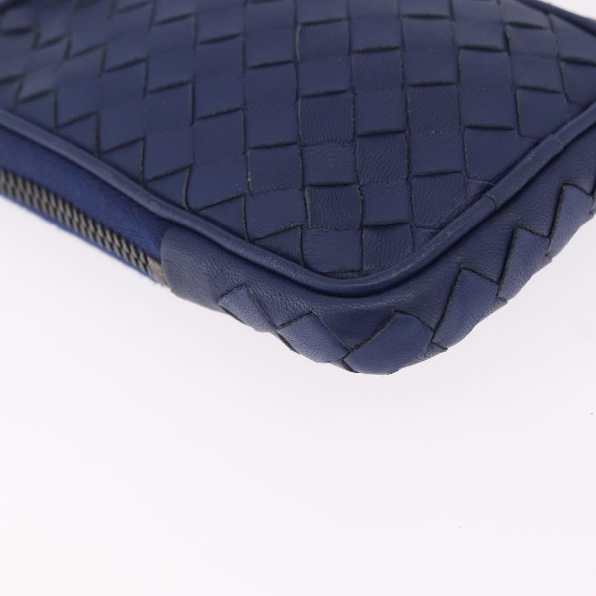 Bottega Veneta Zip Around Intrecciato Nappa, Navy, Leather, Handbag