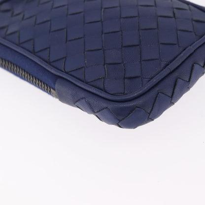 Bottega Veneta Zip Around Intrecciato Nappa, Navy, Leather, Handbag