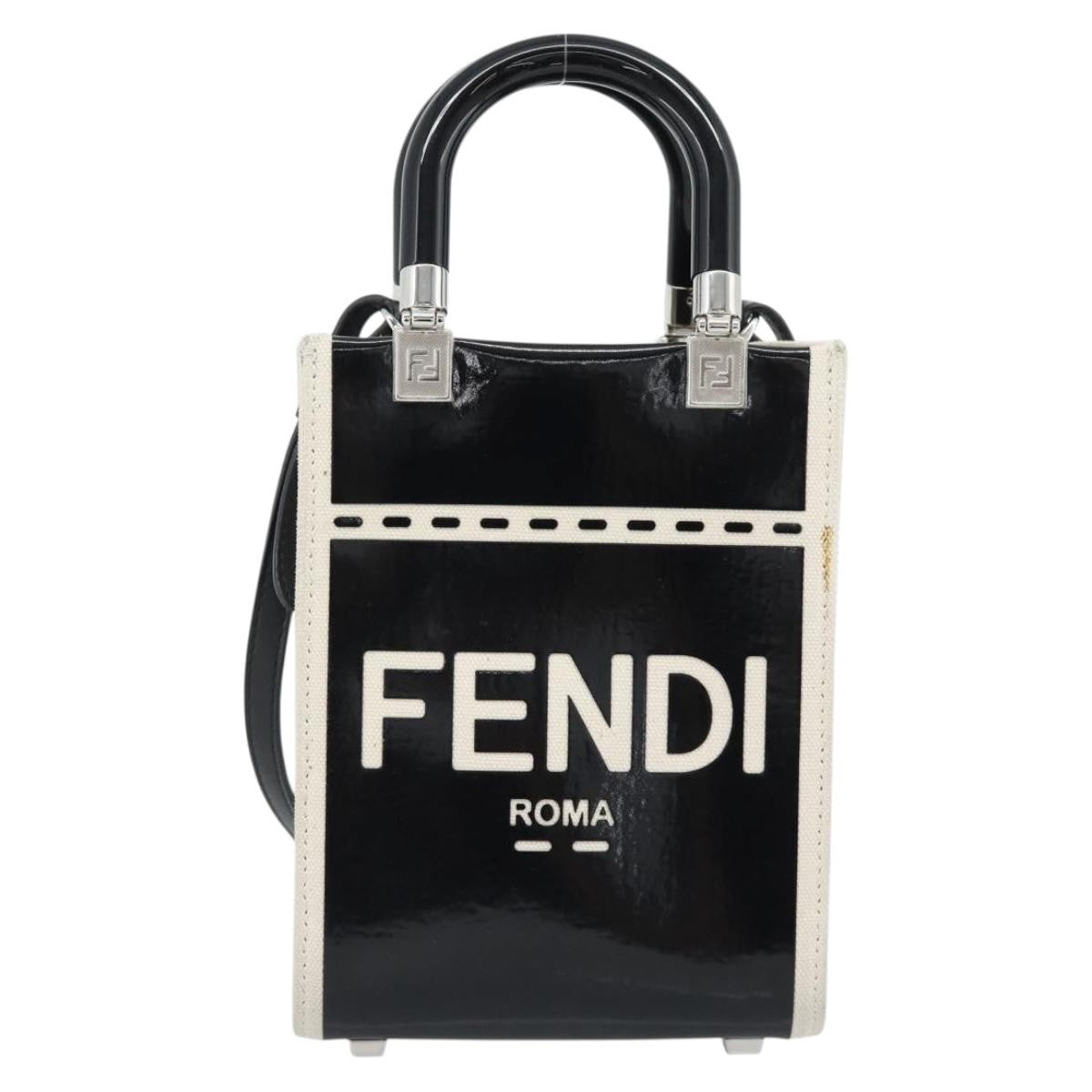 Fendi Sunshine Shopper Patent and Canvas, Black, Patent Leather, Tote Bag