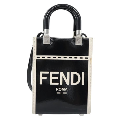Fendi Sunshine Shopper Patent and Canvas, Black, Patent Leather, Tote Bag