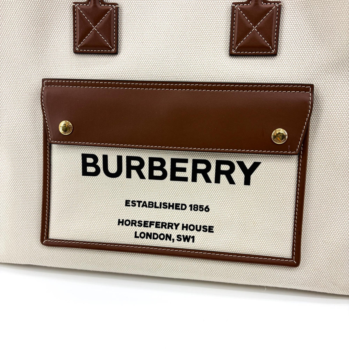 Burberry Freya Shopping Canvas with Leather, Beige, Canvas, Tote Bag