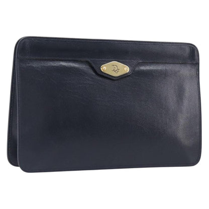 Christian Dior Homme Logo Clutch Leather, Navy, Leather, Clutch
