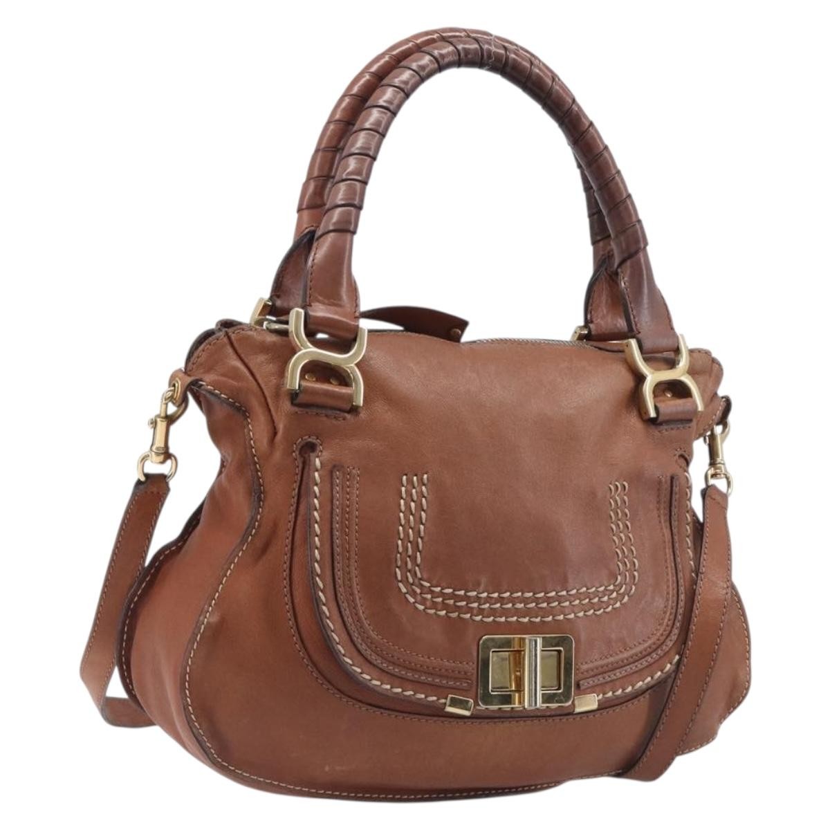 Chloe Marcie Satchel Leather, Brown, Leather, Handbag