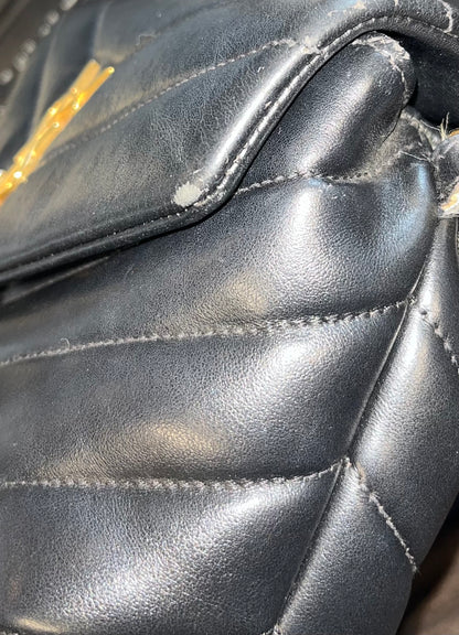 Saint Laurent Loulou NM Matelasse Chevron Leather, Black, Leather, Shoulder Bag