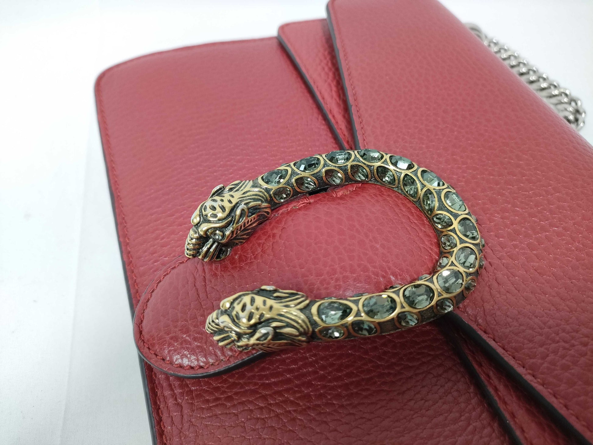Gucci Dionysus Chain Leather, Red, Leather, Shoulder Bag