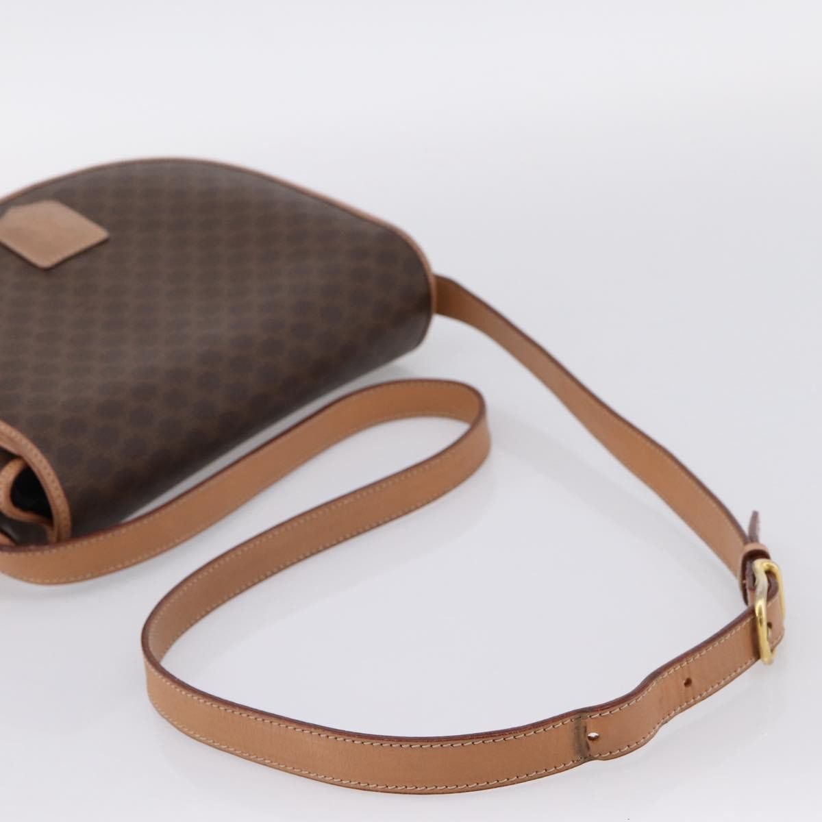 Celine Vintage Saddle Flap Macadam Coated Canvas, Brown, Canvas, Shoulder Bag