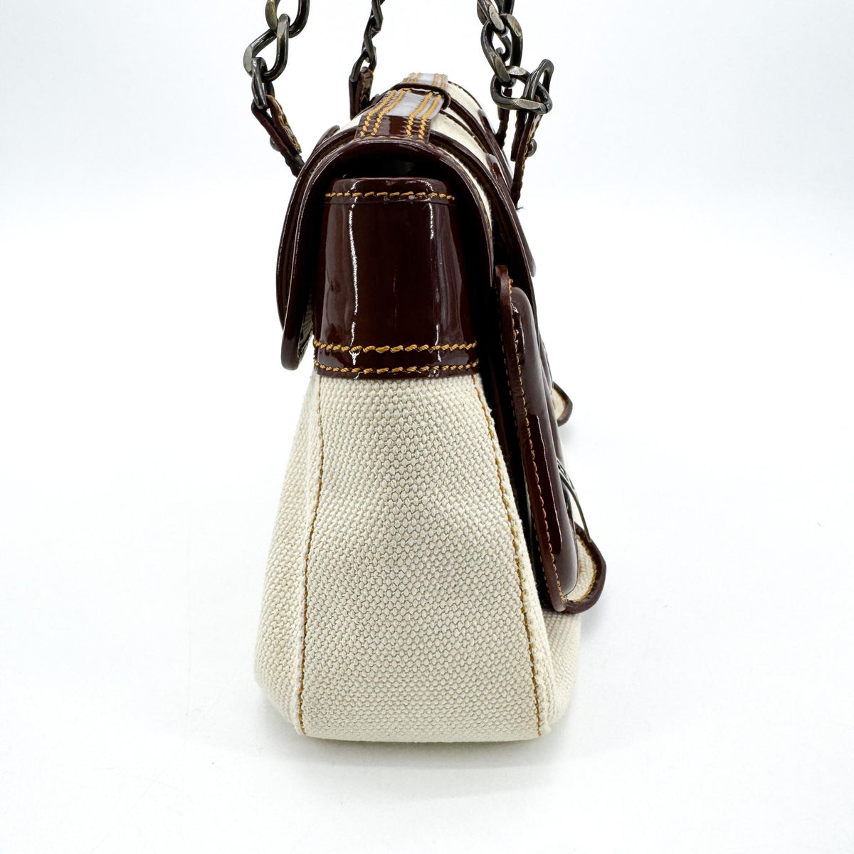 Fendi B. Bag Canvas with Patent, Brown, Canvas, Handbag