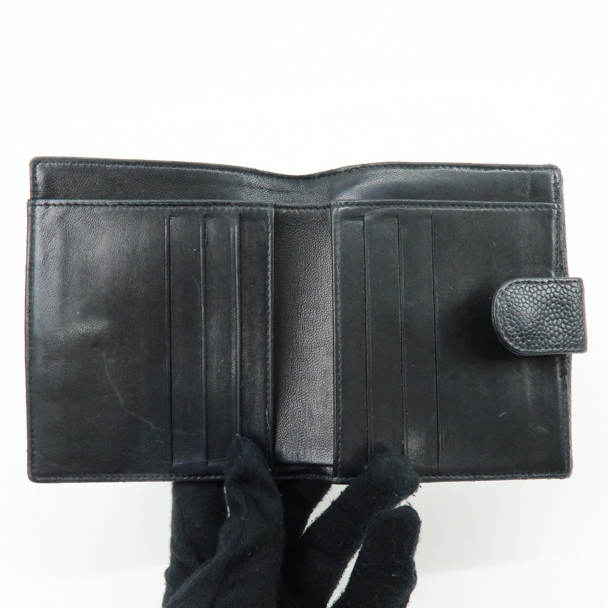 Chanel Vintage Timeless Bifold Caviar, Black, Leather, Wallet