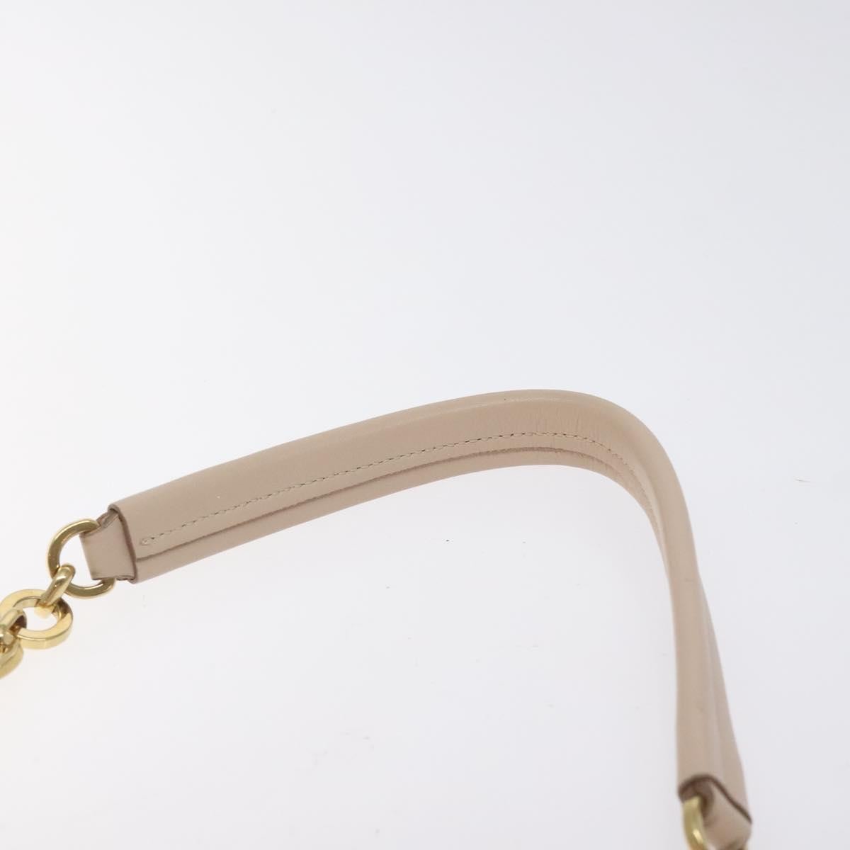 Salvatore Ferragamo Chain Gancini Jacquard with Studded Leather, Beige, Leather, Shoulder Bag