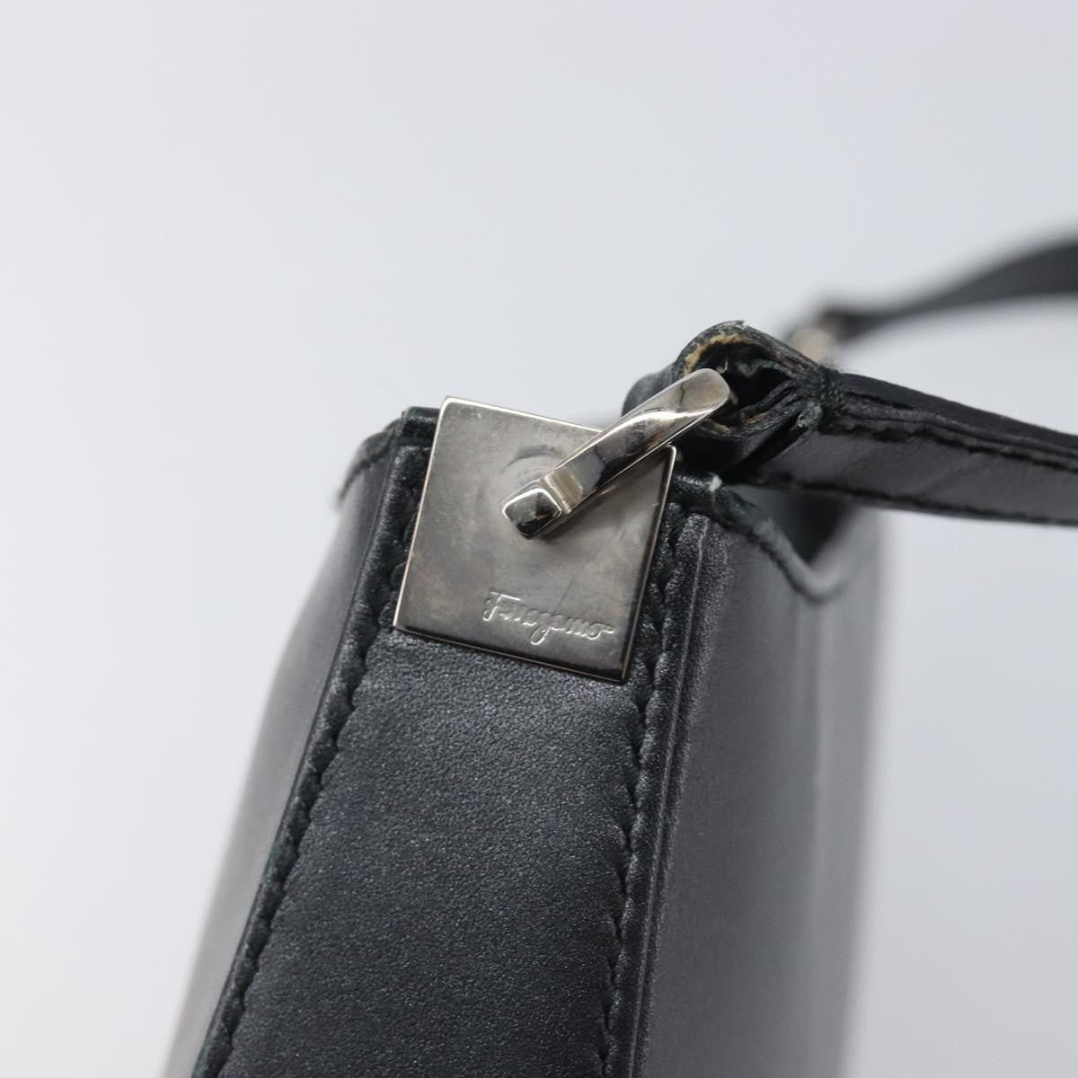 Salvatore Ferragamo Gancini Leather, Black, Leather, Shoulder Bag