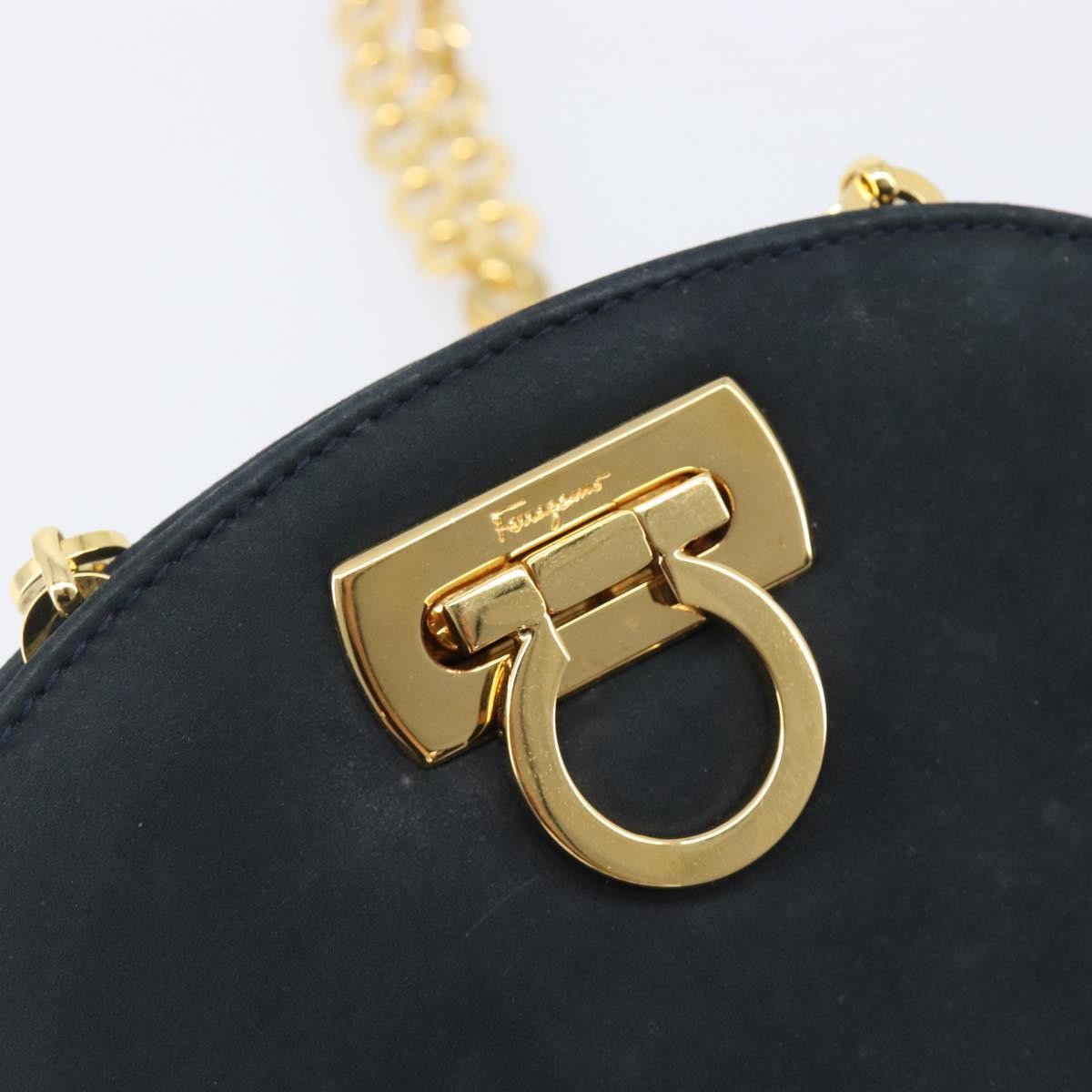 Salvatore Ferragamo Vintage Gancini Chain Suede, Black, Suede, Shoulder Bag