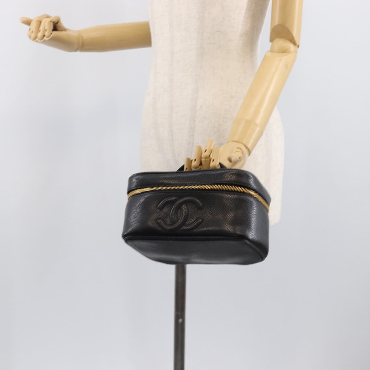 Chanel Vintage Timeless Cosmetic Case Caviar, Black, Leather, Clutch