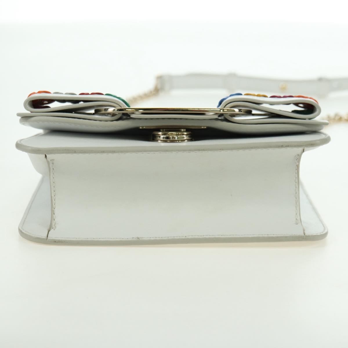 Salvatore Ferragamo Vala Chain Leather, White, Leather, Shoulder Bag