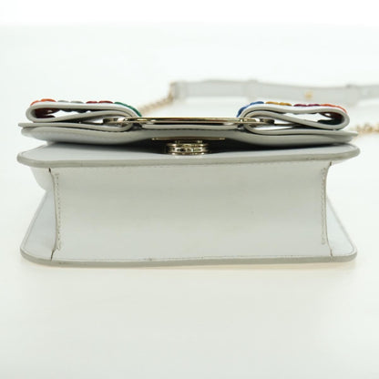 Salvatore Ferragamo Vala Chain Leather, White, Leather, Shoulder Bag