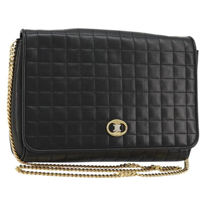 Celine Flap Shoulder Leather, Black, Leather, Shoulder Bag