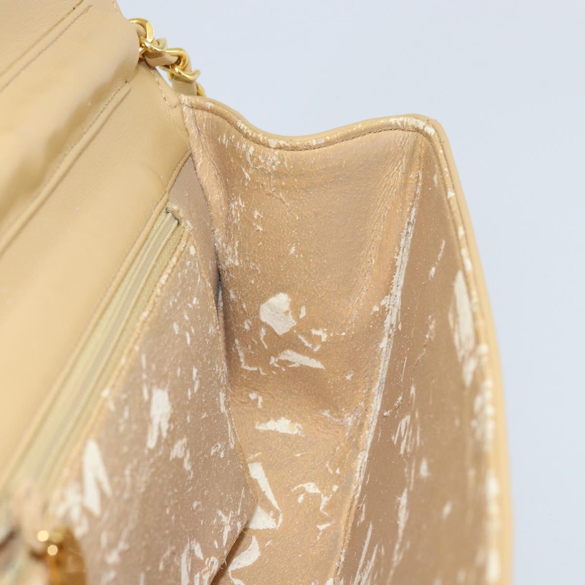 Chanel Vintage Half Moon Flap Bag Quilted lambskin, BEIGE, LEATHER, Shoulder bag