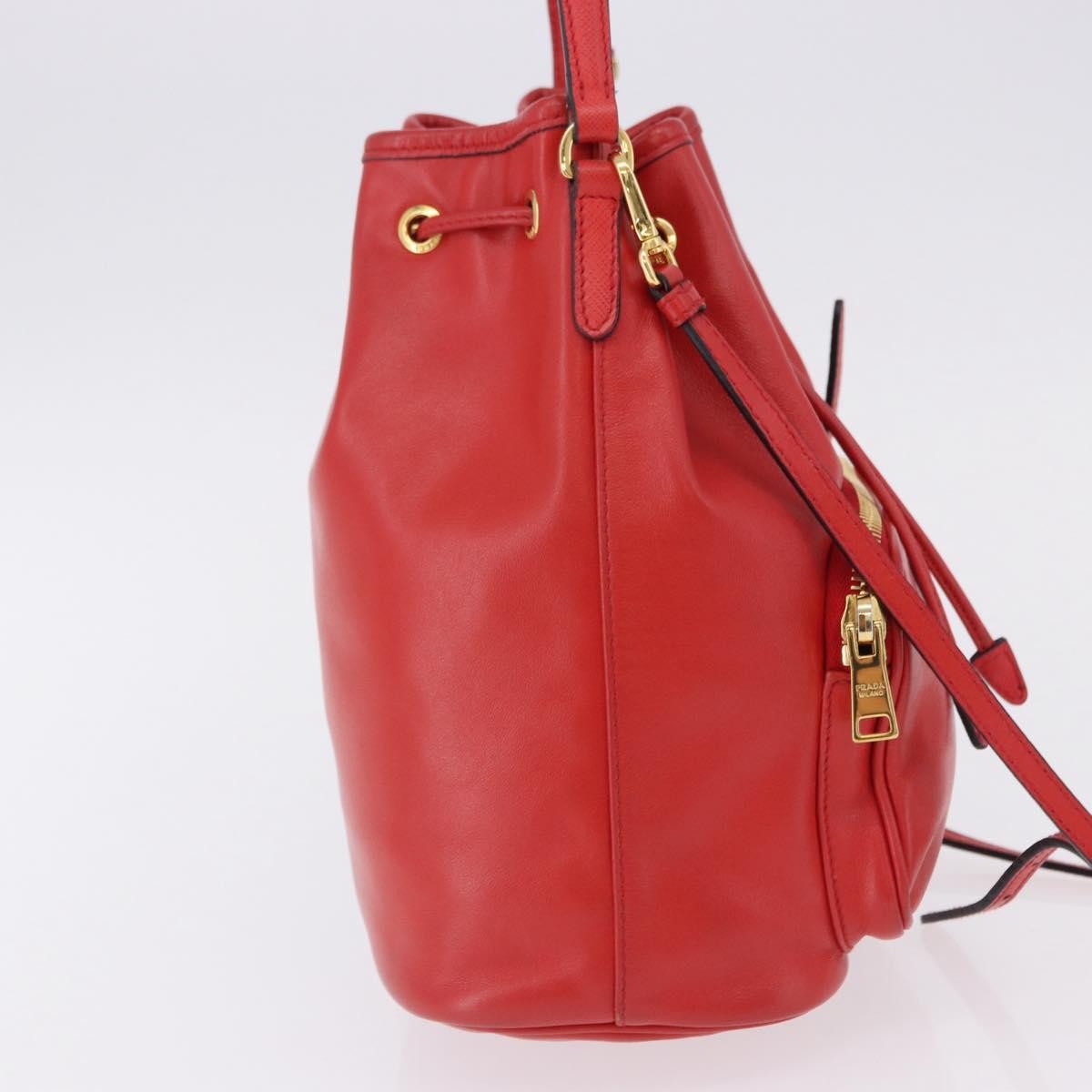 Prada Drawstring Pocket Bucket Soft Calf, Red, Leather, Shoulder Bag