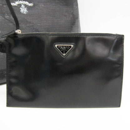 Prada Logo Open Sequined Mesh, Black, Mesh, Tote Bag