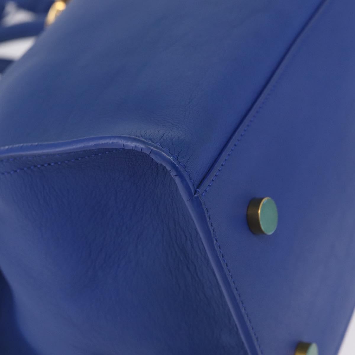 Saint Laurent Monogram Cabas Leather, Blue, Leather, Tote Bag