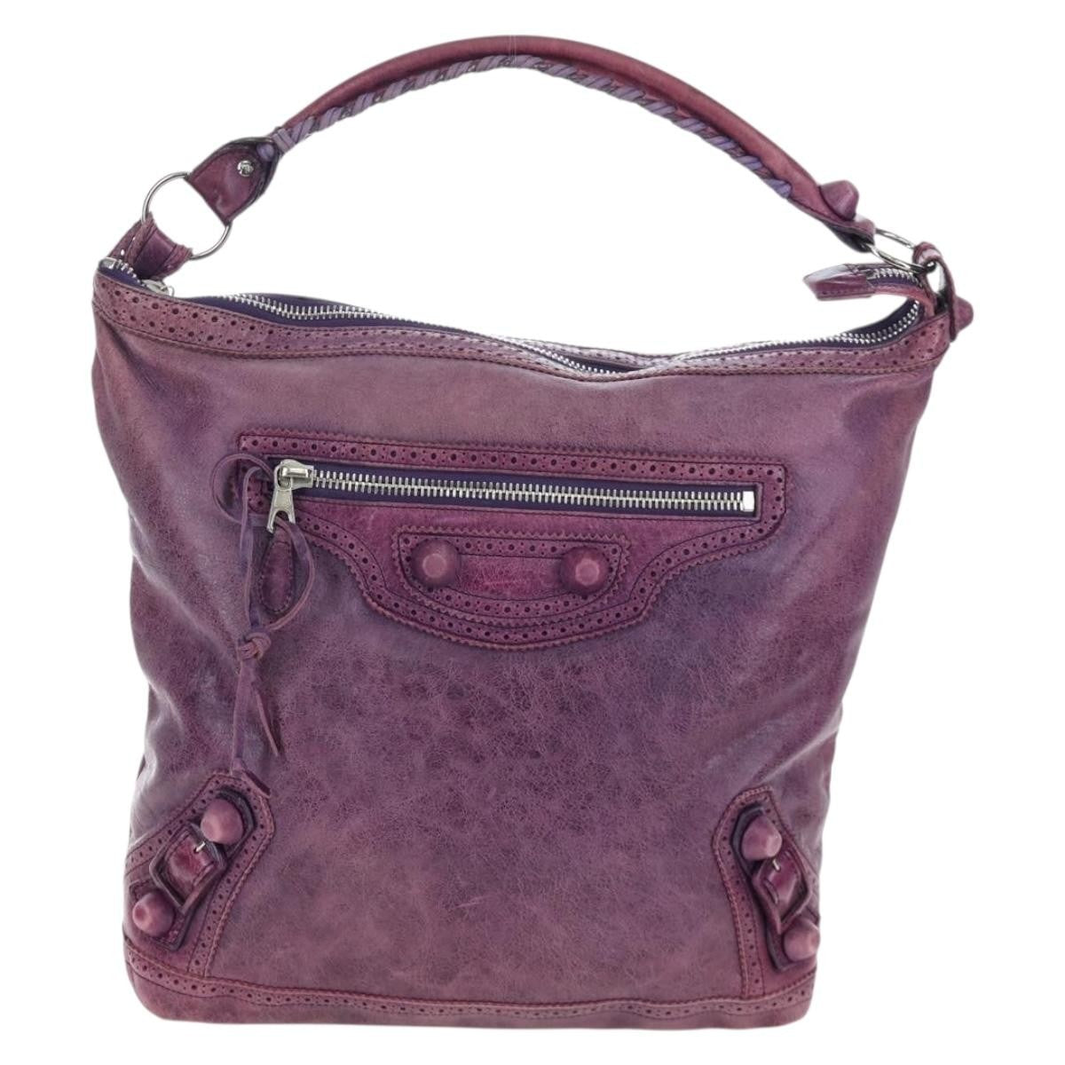 Balenciaga Covered Giant Brogues Day Hobo Leather, Purple, Leather, Shoulder Bag