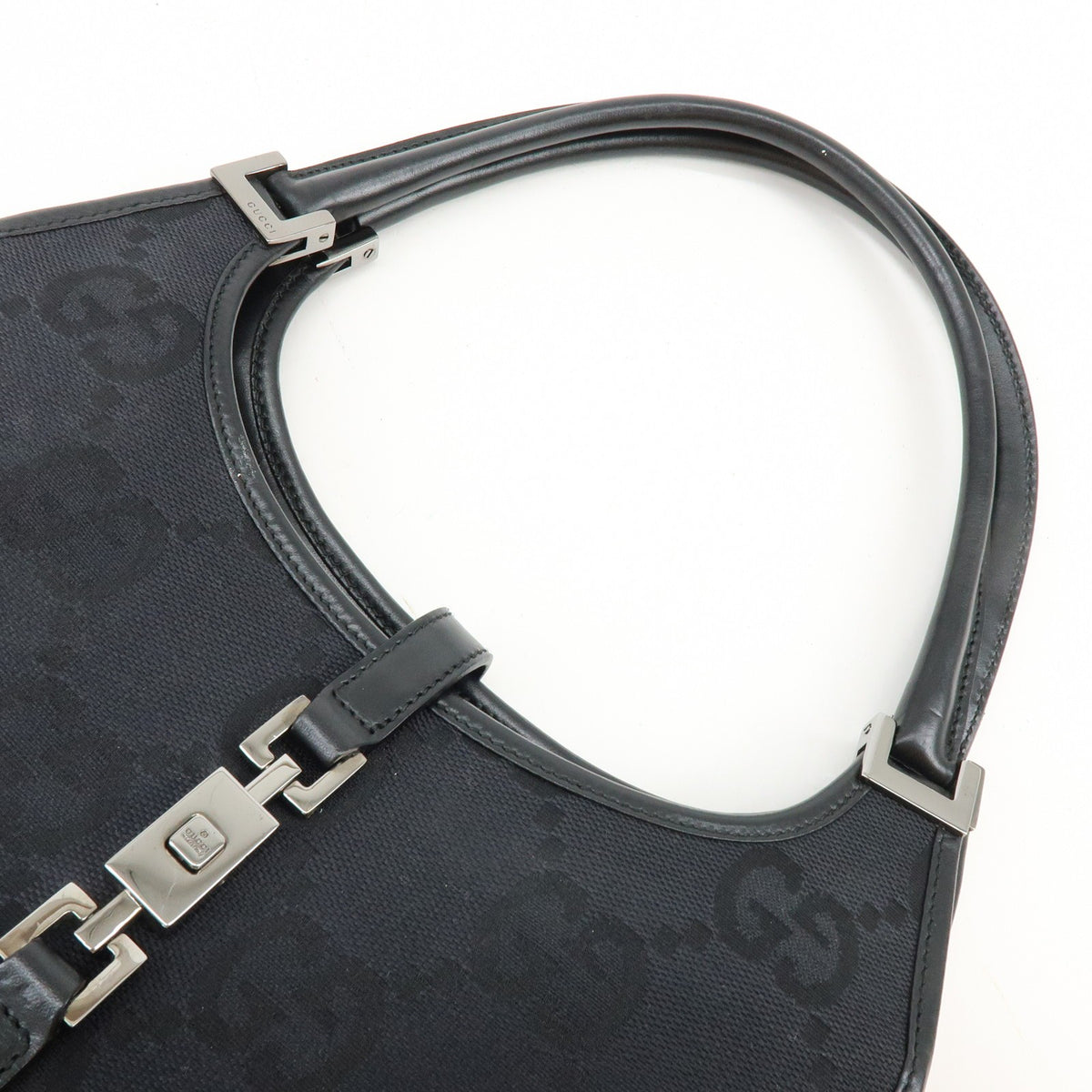 Gucci Piston Jackie O Hobo Leather, Black, Canvas, Handbag