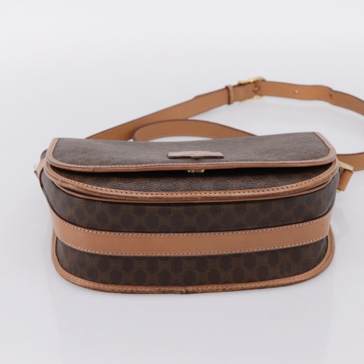 Celine Vintage Saddle Flap Macadam Coated Canvas, Brown, Canvas, Shoulder Bag