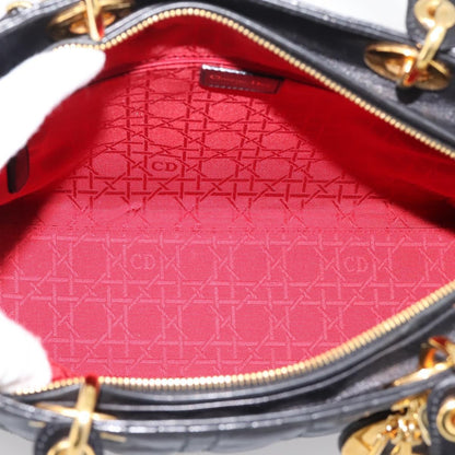 Christian Dior Vintage Lady Dior Cannage Quilt Lambskin, Black, Leather, Handbag