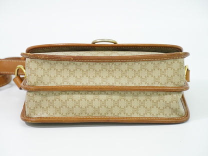 Celine Vintage Macadam Canvas and Leather, Beige, Canvas, Shoulder Bag