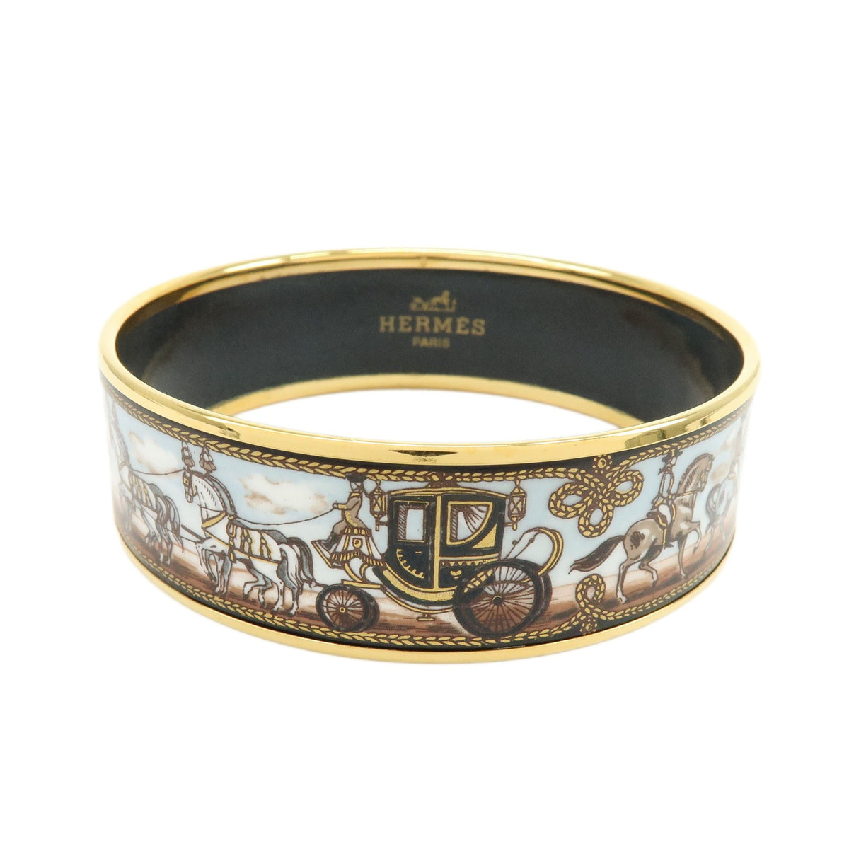 Hermes Caleche Bangle Enamel, Gold, Gold Plated, Bracelet