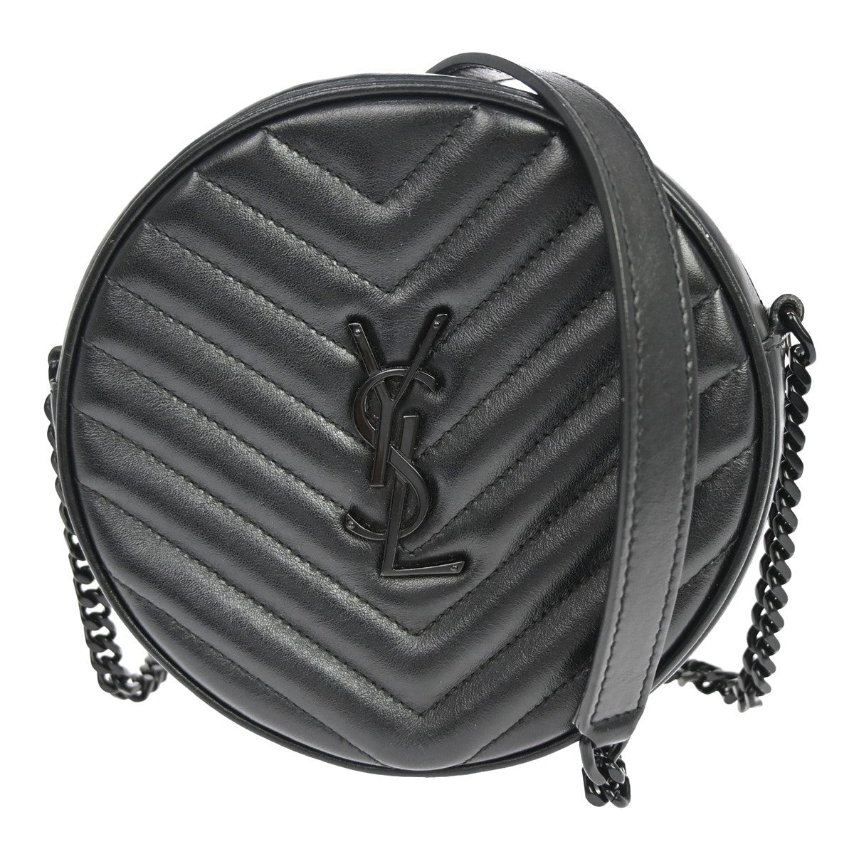 Saint Laurent Vinyle Round Camera Matelasse Chevron Leather, Black, Leather, Crossbody Bag