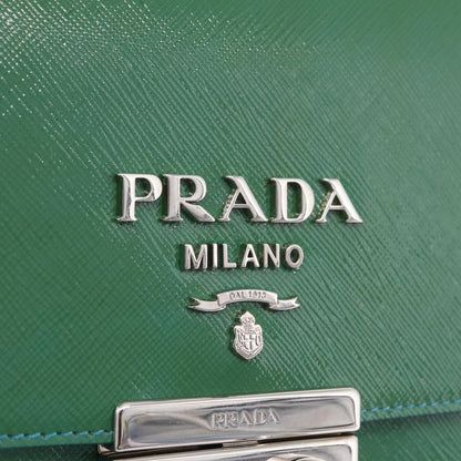Prada Sound Chain Saffiano Leather, Green, Leather, Shoulder Bag