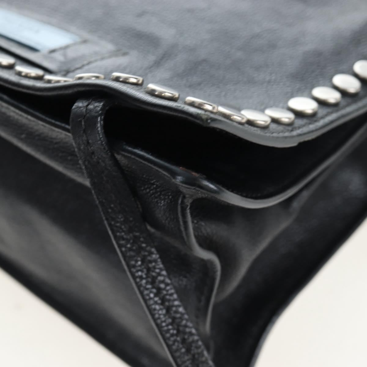Prada Etiquette Flap Studded Glace Calfskin, Black, Leather, Handbag