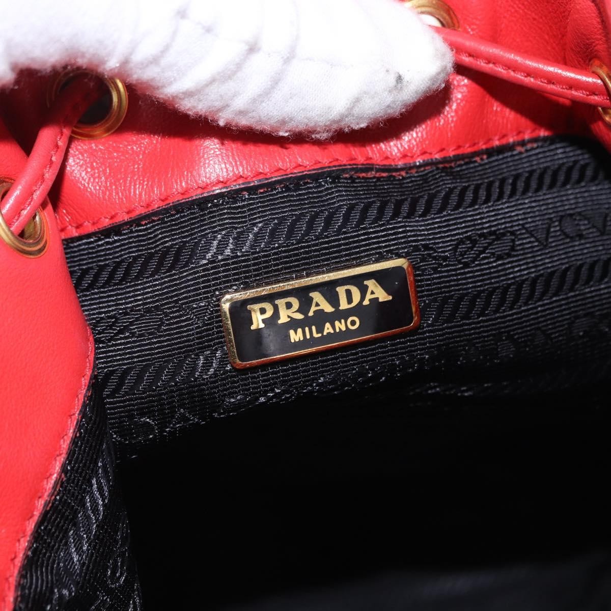 Prada Drawstring Pocket Bucket Soft Calf, Red, Leather, Shoulder Bag