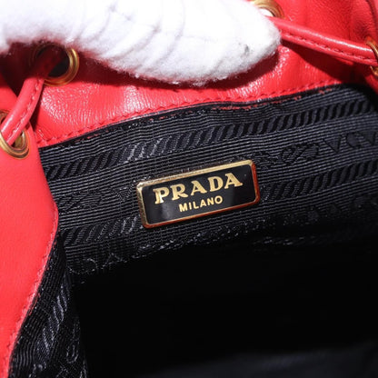Prada Drawstring Pocket Bucket Soft Calf, Red, Leather, Shoulder Bag